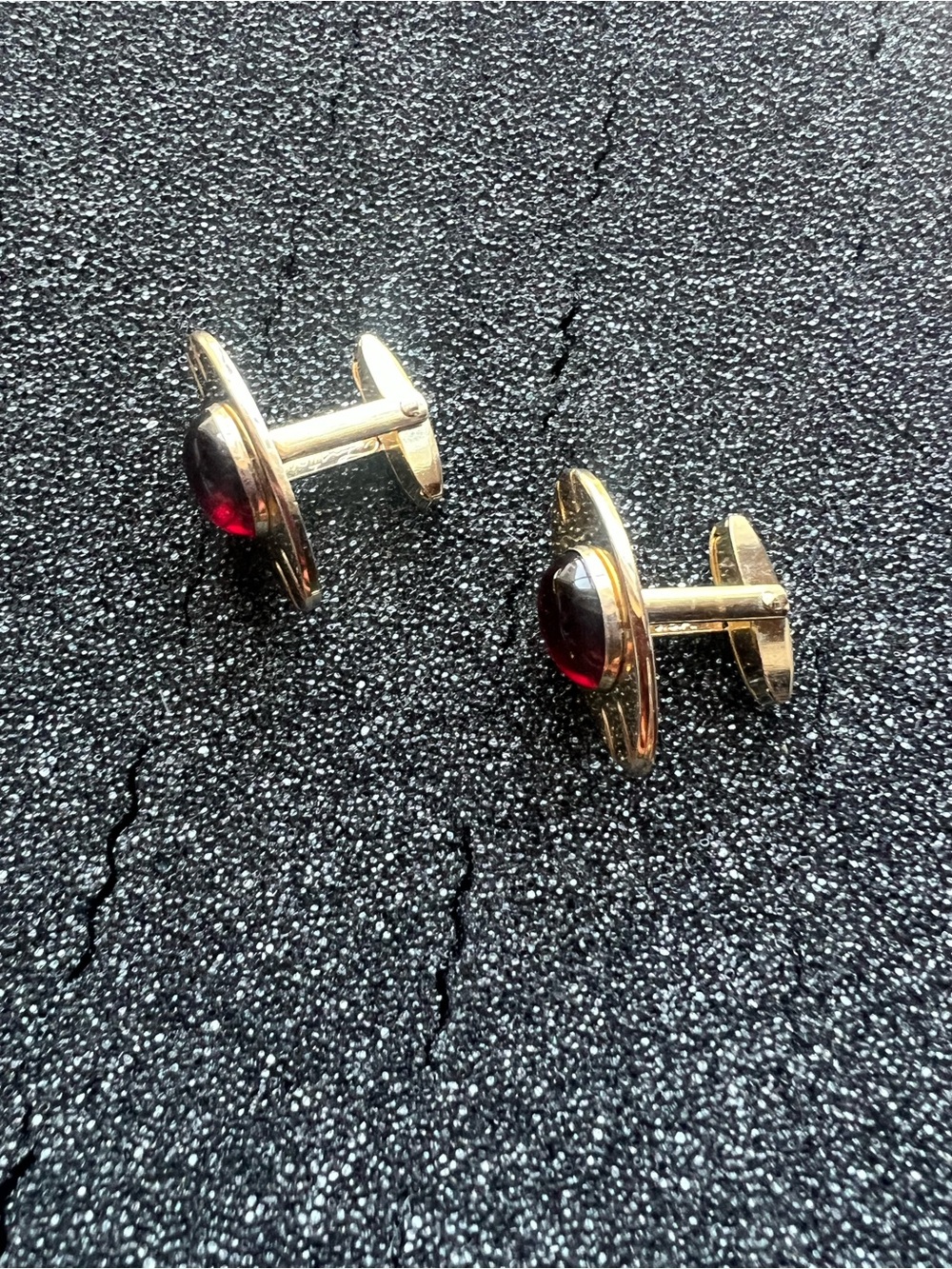 Vintage Foster Red Oval Gold Tone Cufflinks